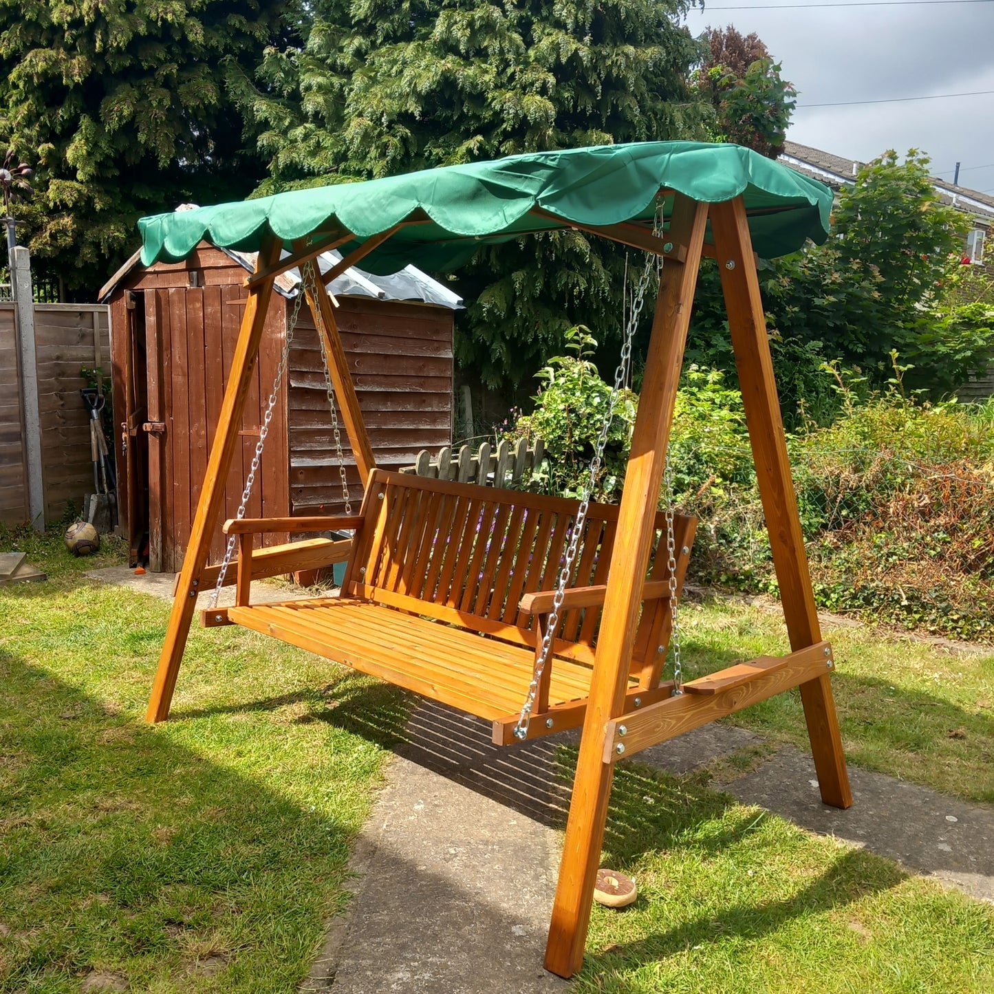 3-Seater Pinewood Swing Chair-Green