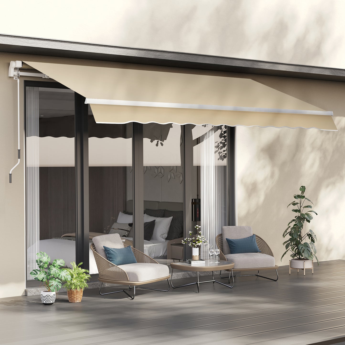 3.5M x 2.5M Manual Awning Canopy Retractable Sun Shade Shelter for Garden Patio