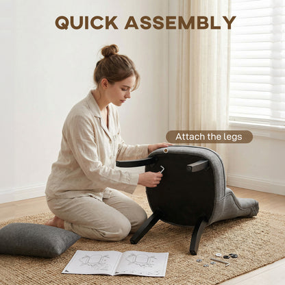 Fabric Single Sofa Dining Chair Tub Chair Upholstered W/ Pillow Solid Wood Leg Home Living Room Furniture Charcoal Grey