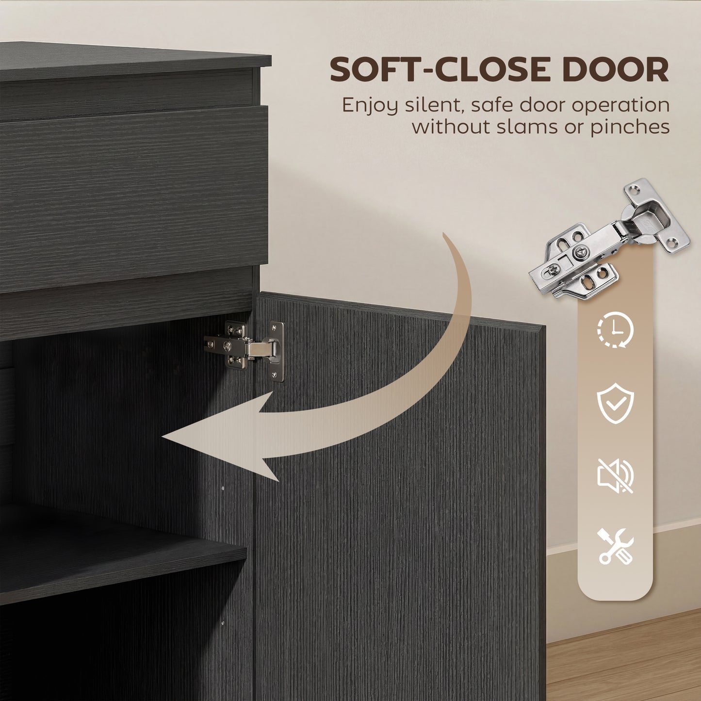Modern Chest Of Drawers, 5 Drawer Dresser with Adjustable Shelf, Soft-Close Door, Black