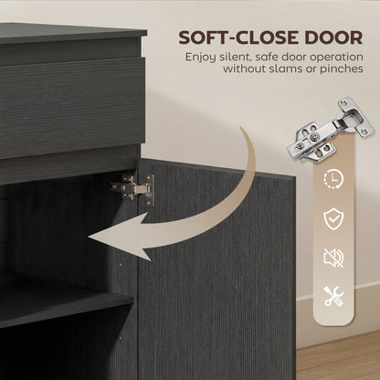 Modern Chest Of Drawers, 5 Drawer Dresser with Adjustable Shelf, Soft-Close Door, Black