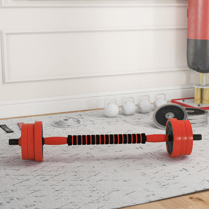 20kg 6-In-One Adjustable Weight Dumbbells Set, Barbell, Kettlebell, Push Up Stand - Red