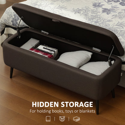 Linen-Look 92 x 31cm Storage Ottoman - Dark Brown