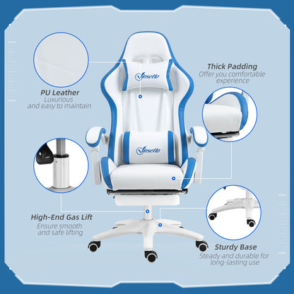 Gaming Chair, Computer Gamer Chair with Reclining High Back, Headrest, Lumbar Support, Footrest, Swivel Wheels, PU Leather