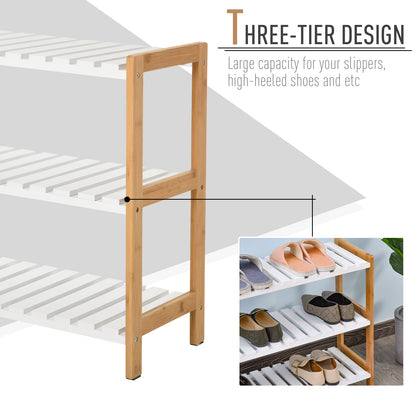 3-Tier Shoe Rack Wood Frame Slatted Shelves Spacious Open Hygienic Storage Home Hallway Furniture Family Guests 70L x 26W x 5