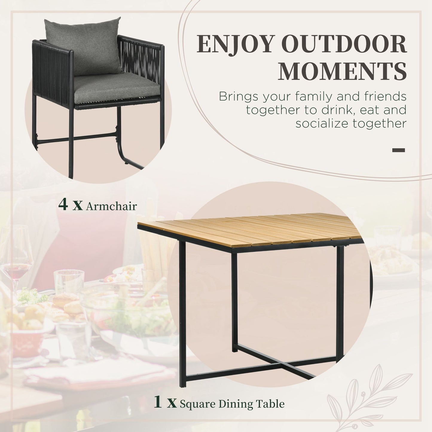 4 Seater Rattan Cube Garden Furniture Set, Rattan Dining Set with Cushions
