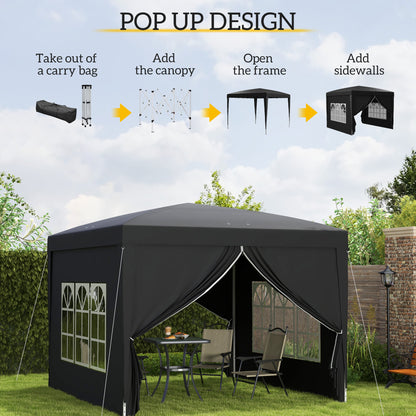 3x3(m) Pop-Up Gazebo, with Curtain Walls and Windows, Black