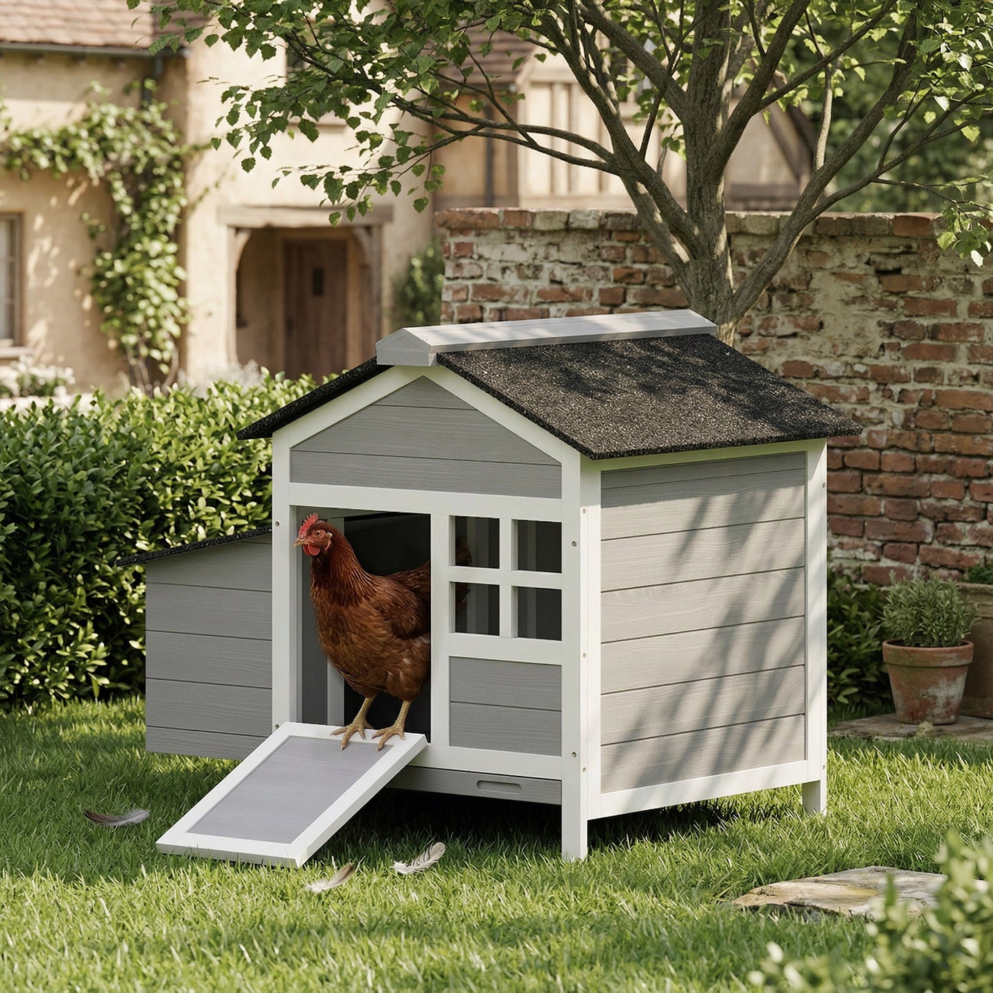 Wooden Chicken Coop with Pull-Out Tray Nesting Box for 1-2 Chickens