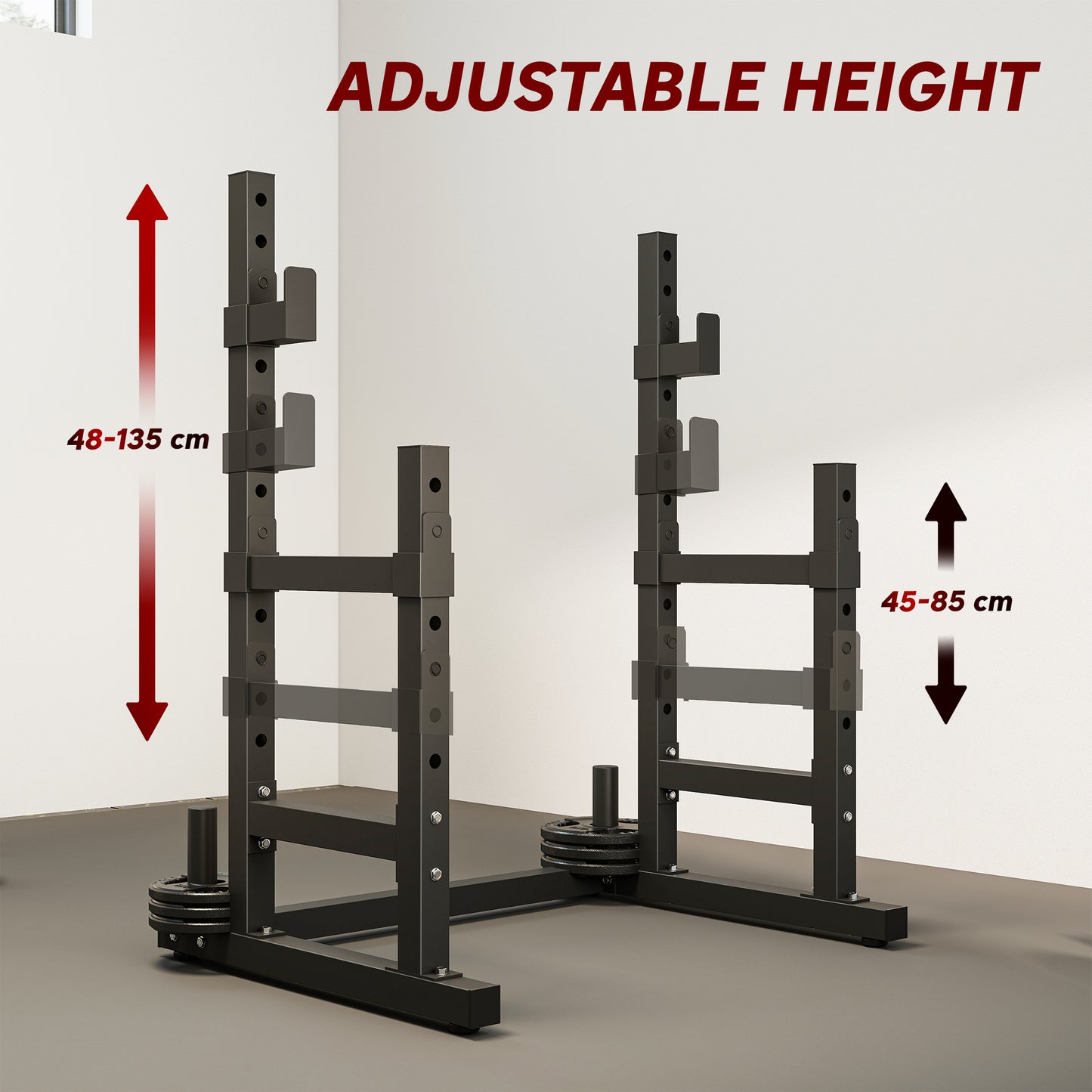 Adjustable Squat Rack with Plate Holders, 300 kg Load