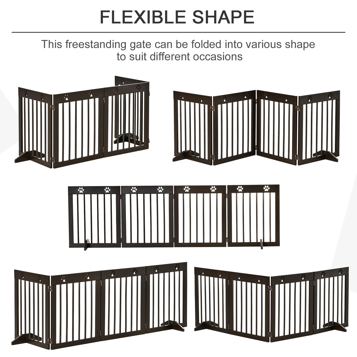 Freestanding Pet Gate 4 Panel Wooden Dog Barrier Folding Safety Fence with Support Feet up to 204cm Long 61cm Tall for Doorwa