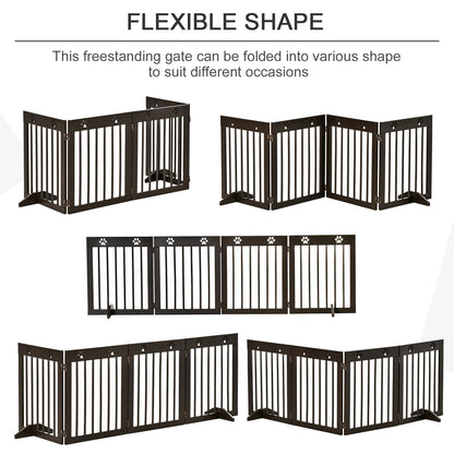 Freestanding Pet Gate 4 Panel Wooden Dog Barrier Folding Safety Fence with Support Feet up to 204cm Long 61cm Tall for Doorwa