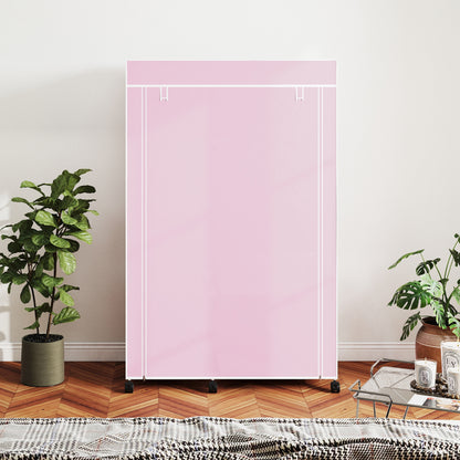 Fabric Wardrobe w/ Shelves Hanging Rail Foldable Wardrobe Pink