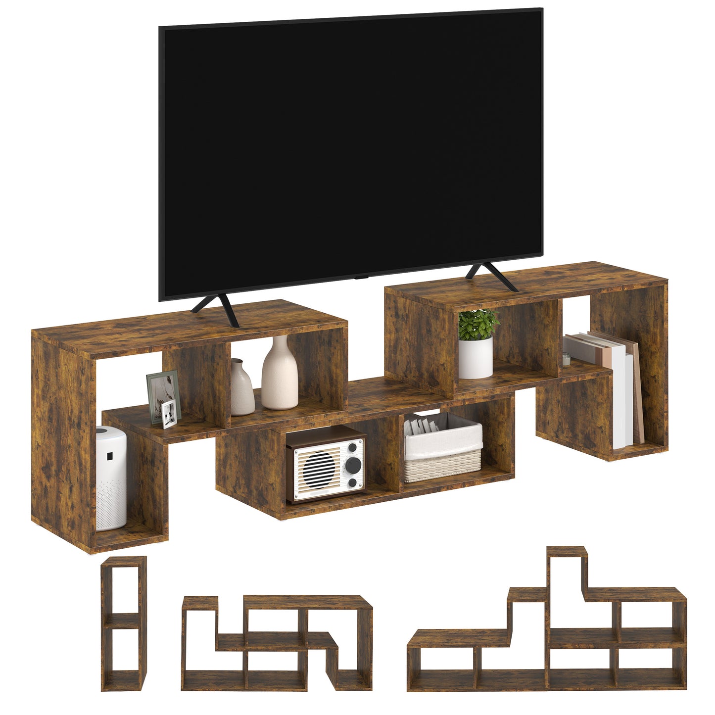 Three-Block Modular TV Stand - Rustic Brown