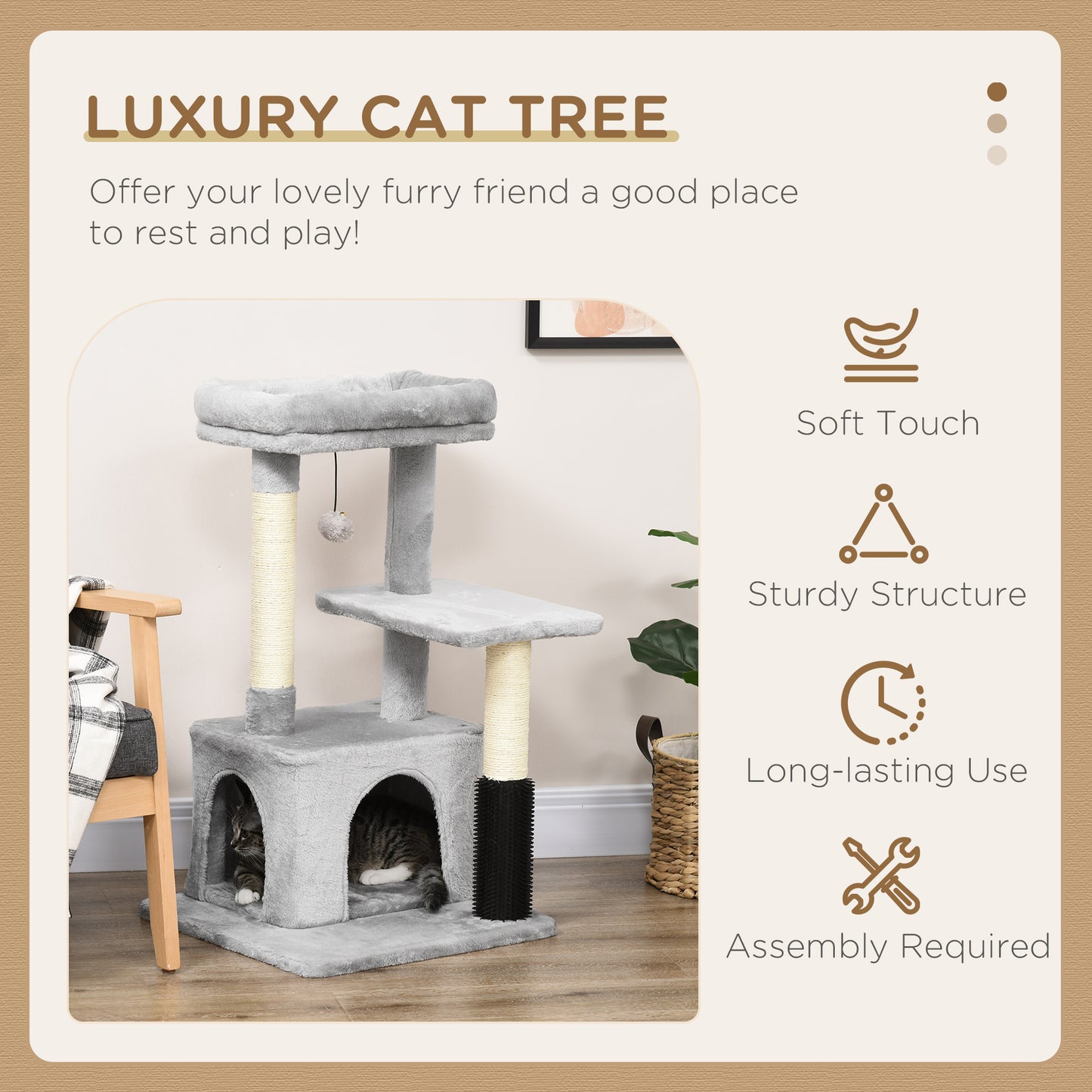 Cat Tree for Indoor Cats Climbing Tower Kitten Scratch Post Activity Center Kitten, Grey