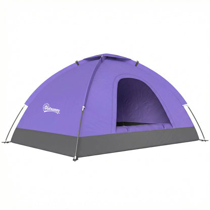 2 Person Camping Tent, Dome Tent with Zipped Doors, Storage Pocket, Portable Handy Bag, Light Purple