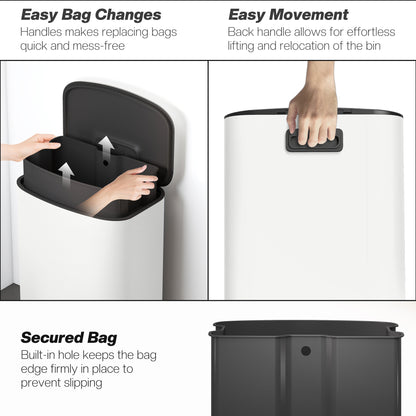 50L Kitchen Bin with Soft-Close Lid and Stay-Open Function, Stainless Steel Pedal Bin with Removable Inner Bucket