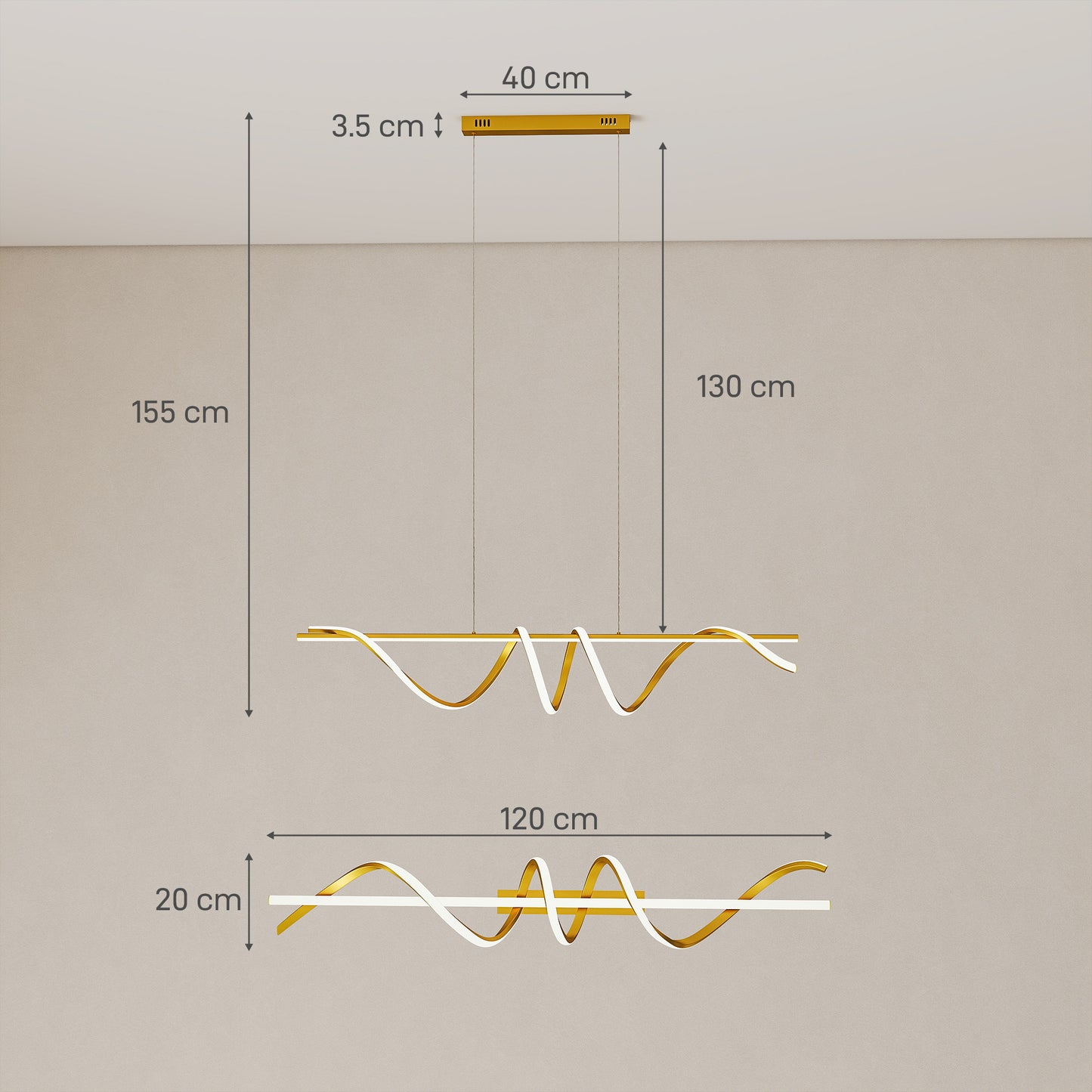 Pendant Light with 3 Colour Temperatures - Gold Tone