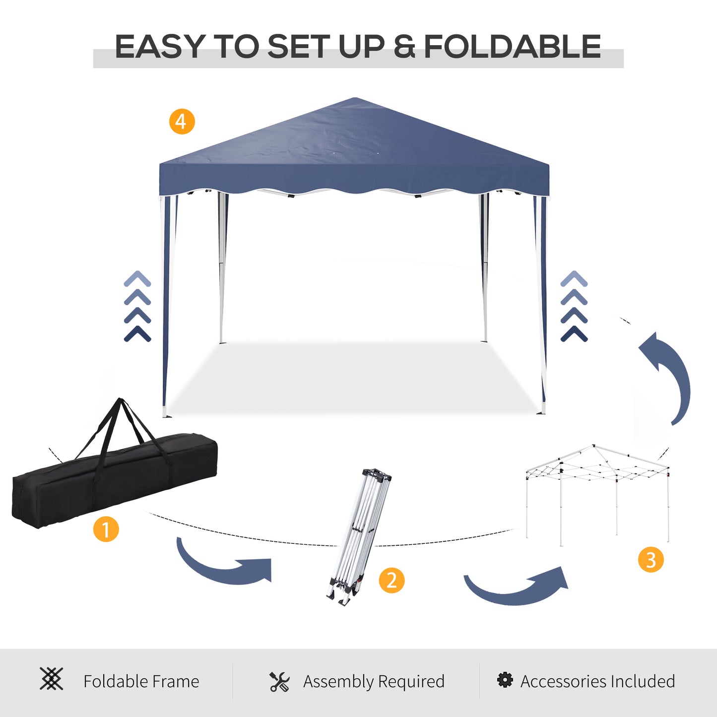 3 x 3cm Adjustable Height Pop-Up Gazebo, with Bag - Blue
