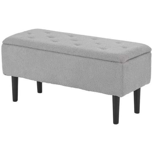 57L Storage Ottoman, End of Bed Bench with Wooden Legs, Fabric Footstool for Living Room, Bedroom, 95 x 38 x 45cm, Grey