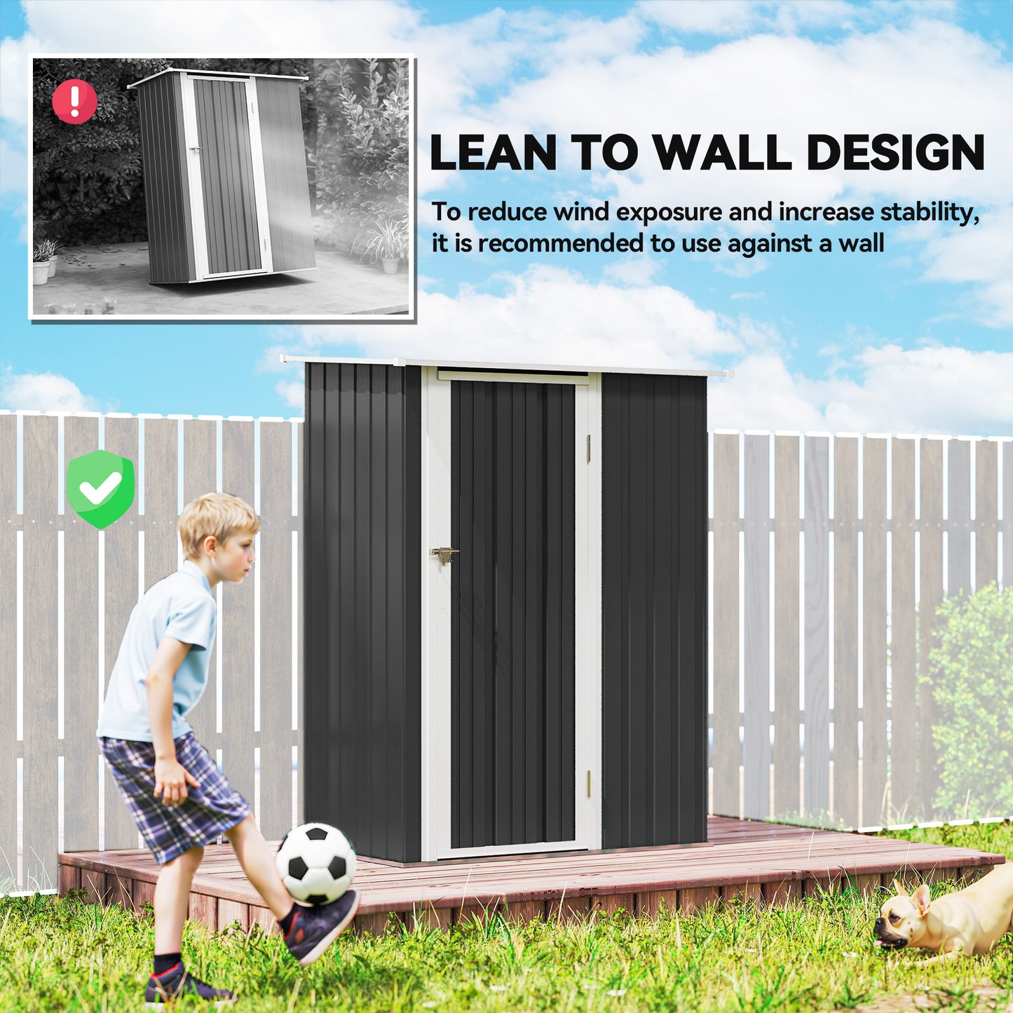 5ft x 3ft Garden Storage Shed, Galvanised Outdoor Metal Shed Waterproof with Sloped Roof, Lockable Door for Patio Tools