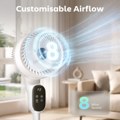 20 dB Silent Standing Fan for Bedroom, 39in Pedestal Fan with Remote, Oscillating, 8 Speeds, Adjustable Height, White