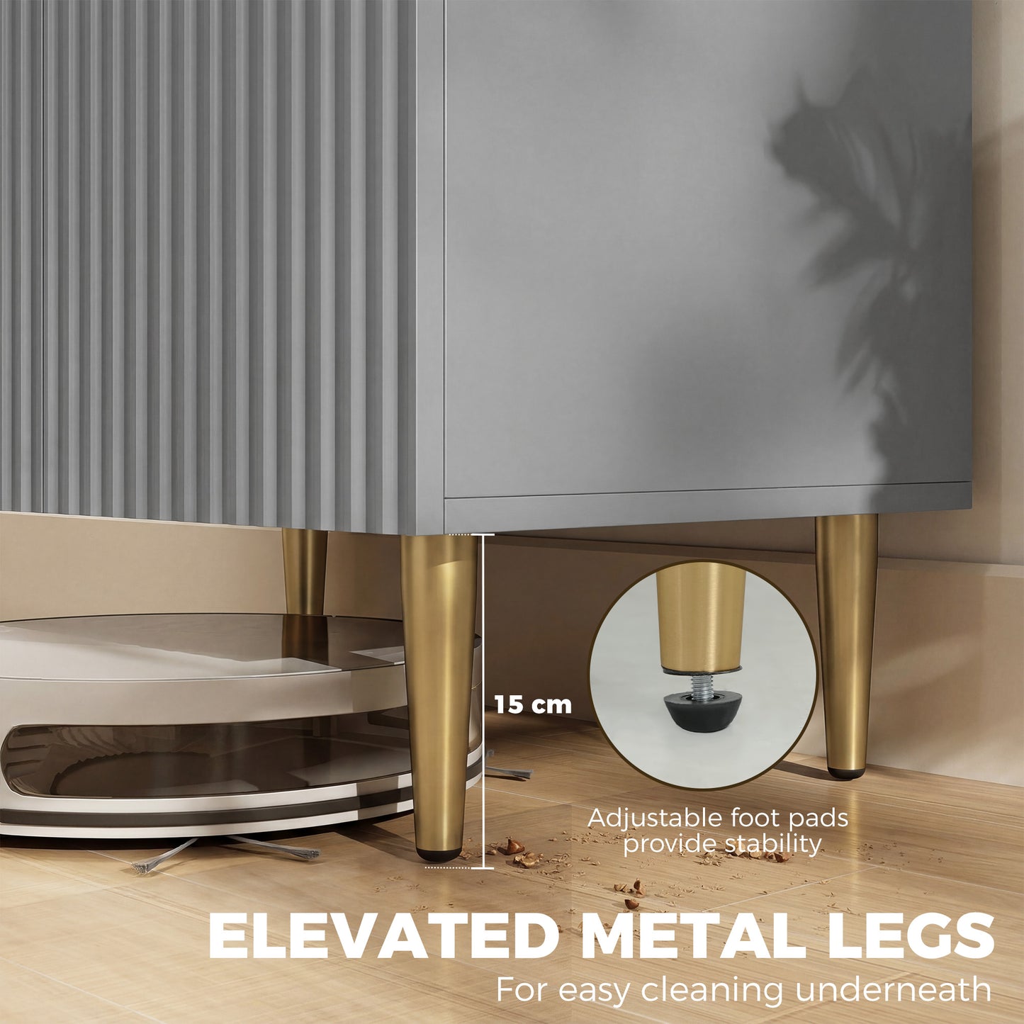 Sideboard Buffet Cabinet, Modern Kitchen Storage Cabinet with Adjustable Shelf and Metal Legs, Grey