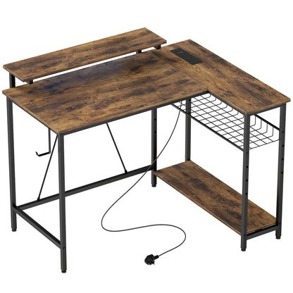 Reversible 'L' LED Light Gaming/Work Desk - Rustic Brown