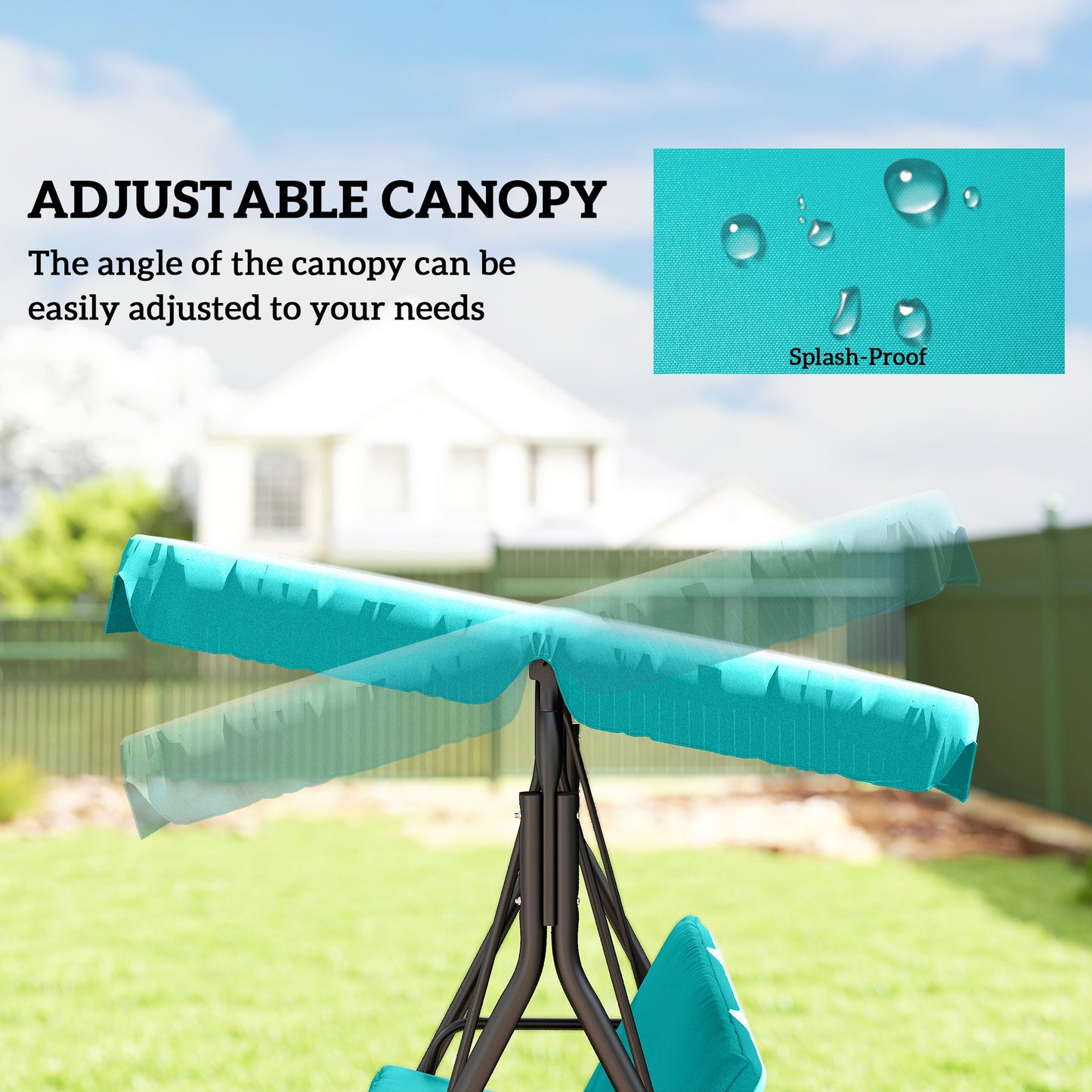 Three-Seater Garden Swing Chair, with Adjustable Canopy - Teal