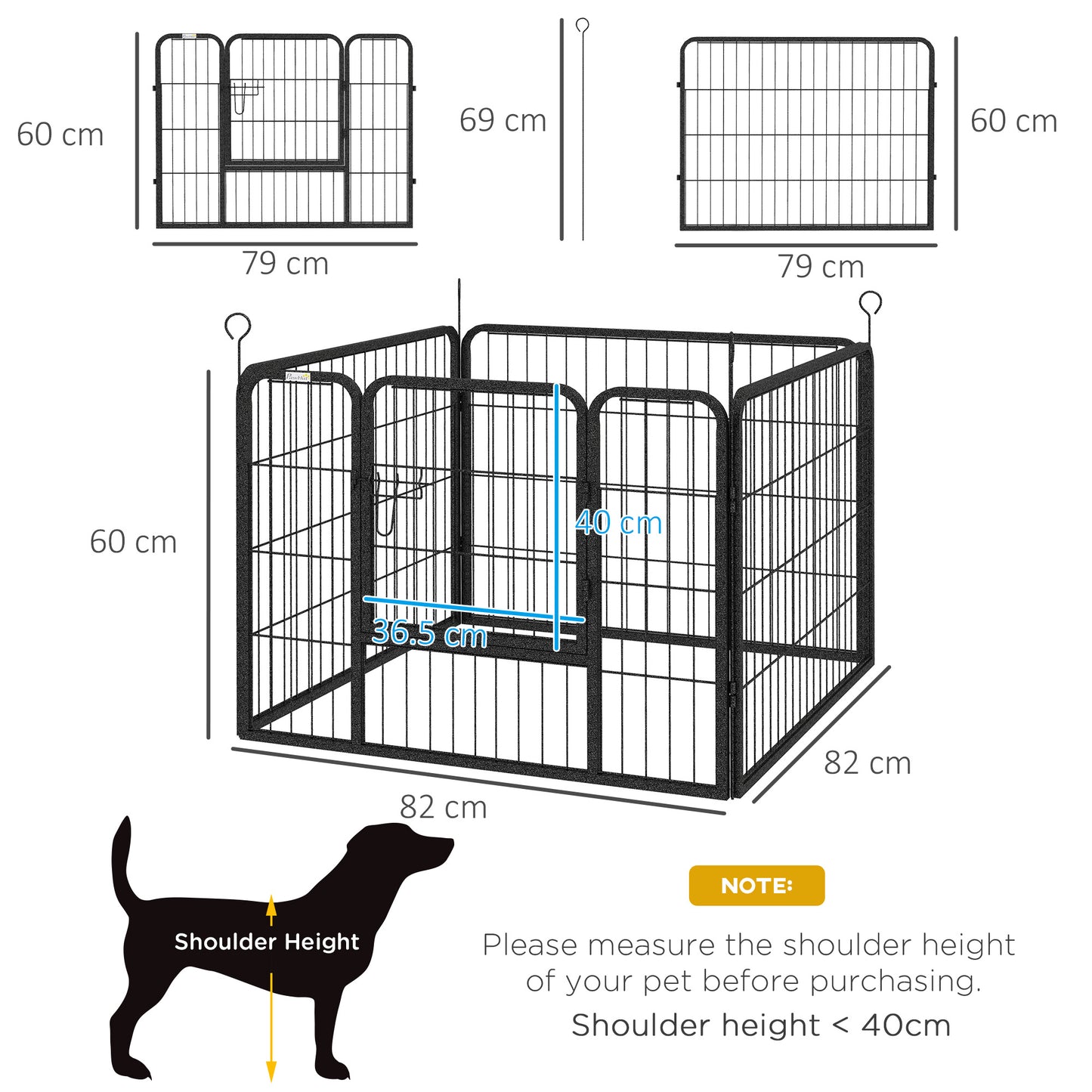 Heavy Duty Dog Playpen, 4 Panel Puppy Pen, Foldable Dog Kennel Both Indoor Outdoor Use Collapsible Design 82L x 82W x 60H (cm