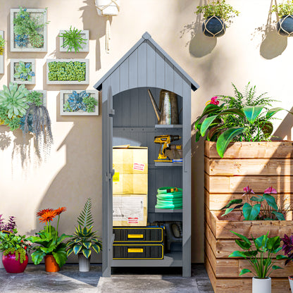 Wooden Garden Storage Shed with 3 Shelves, Outdoor Tool Storage Cabinet with Tilt Roof and Lockable Door