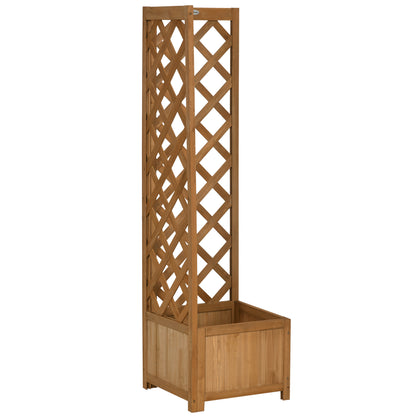 Wooden Planter with Corner Trellis, Freestanding Raised Garden Bed with Drainage Bottom, Outdoor Planter Box, Brown