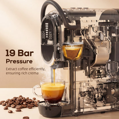 Pod Coffee Machine for Nespresso, Dolce Gusto Capsule & Ground Coffee, Small Semi Automatic Coffee Maker, 19 Bar, 0.6L