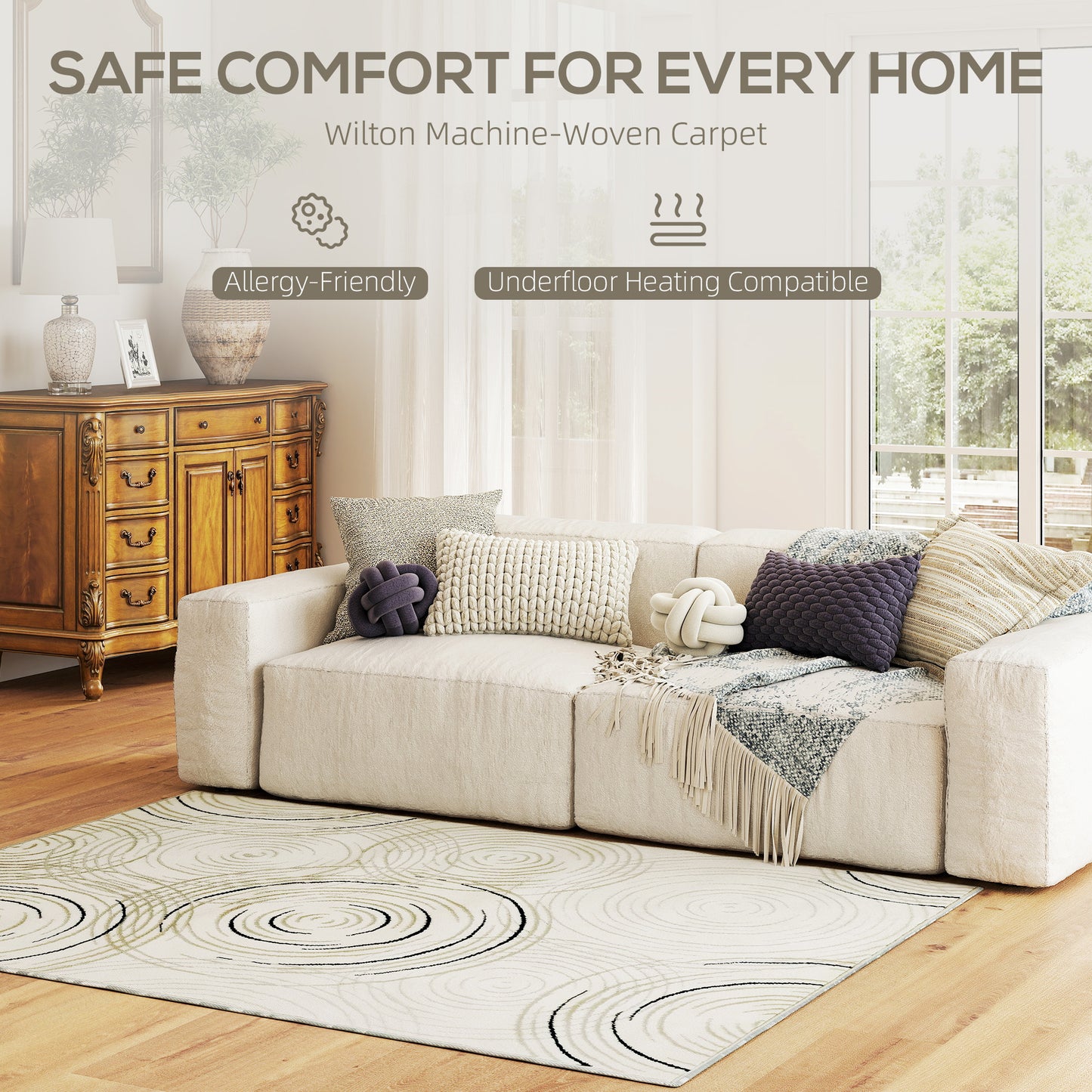 Modern Area Rug, Swirl Pattern Machine Washable Rug, Allergy-Friendly Floor Carpet for Living Room, Bedroom, Dining Room