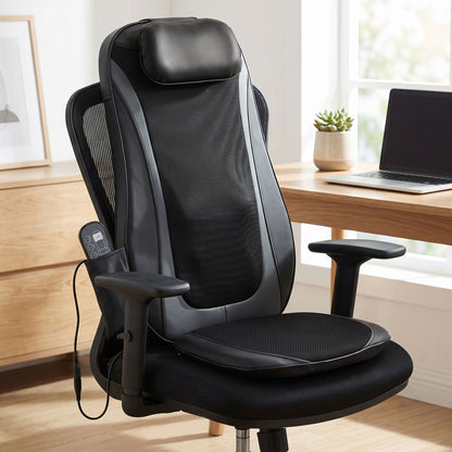 Back Massager with Heat, Deep Tissue Kneading Massage Chair with 3-Level Seat Vibration, Massage Chair Pad for Back Pain