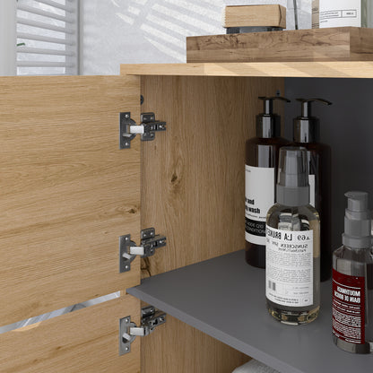 Bathroom Cabinet, Freestanding Bathroom Cabinet with Open Compartments and Double Doors