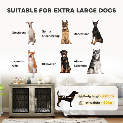 46.46'' Dog Crate Furniture Table with Soft Washable Cushion and Lockable Door, for Large Indoor Dogs, Grey