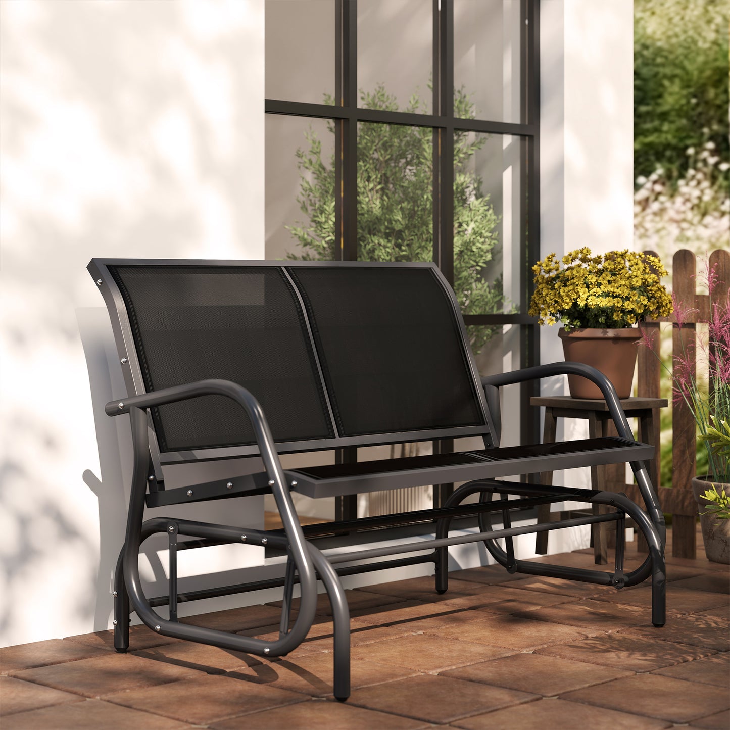 2-Person Outdoor Glider Bench Patio Double Swing Gliding Chair Loveseat w/Power Coated Steel Frame for Garden Patio Porch