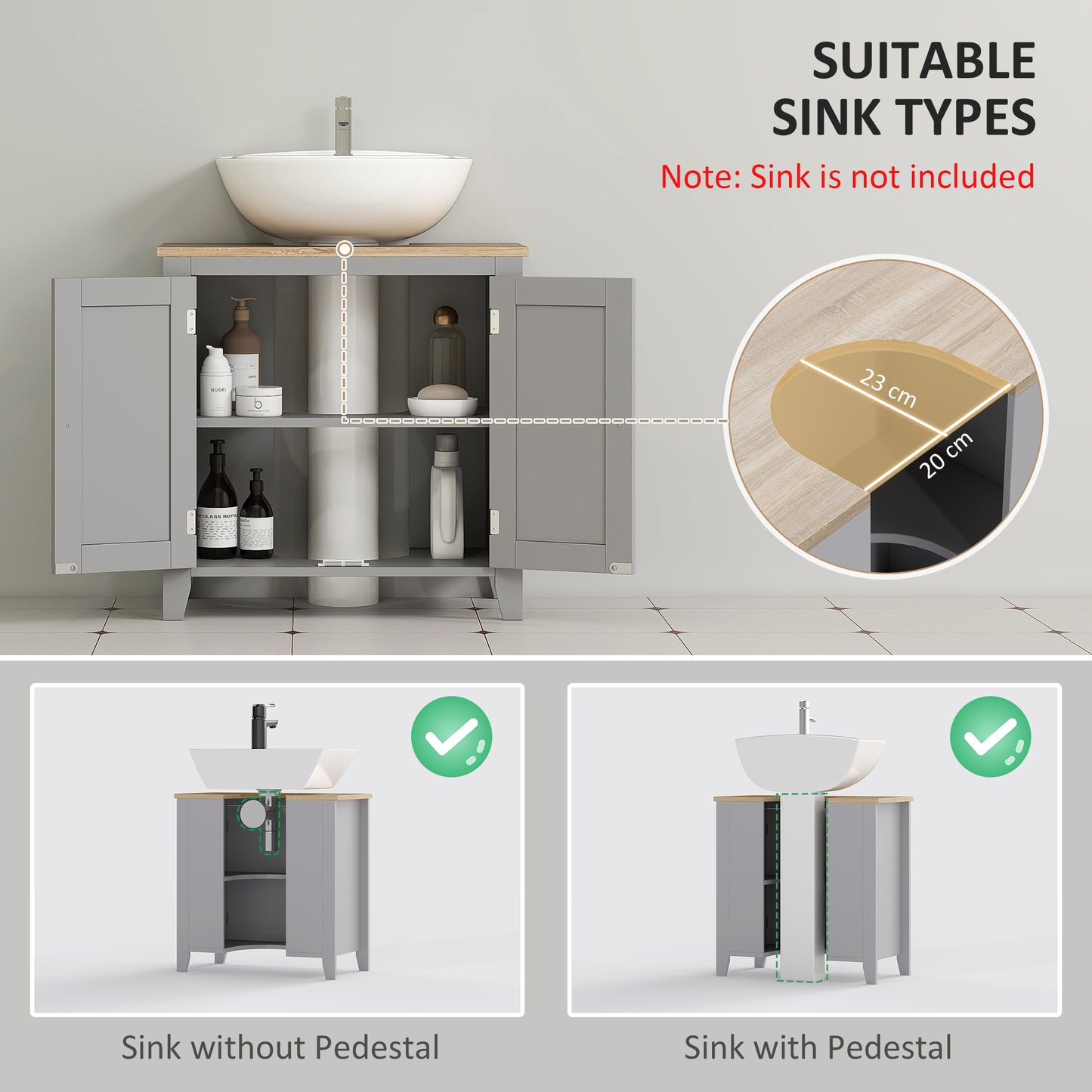 Under Sink Cabinet, Bathroom Sink Cabinet with 2 Doors, Pedestal Under Sink Design