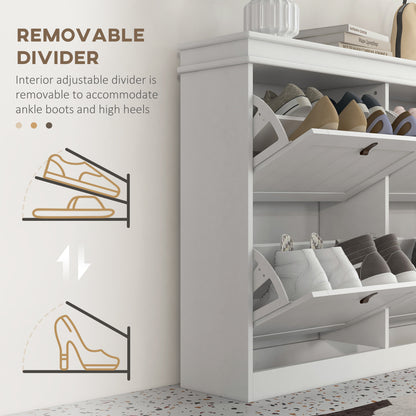 Slim Shoe Cabinet, Shoe Cabinet with 4 Drop-Down Drawers, 105W x 24D x 82.5H cm, White