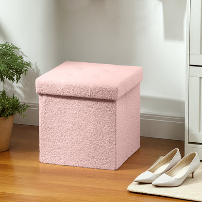 Foldable Sherpa Fleece Storage Ottoman - Pink