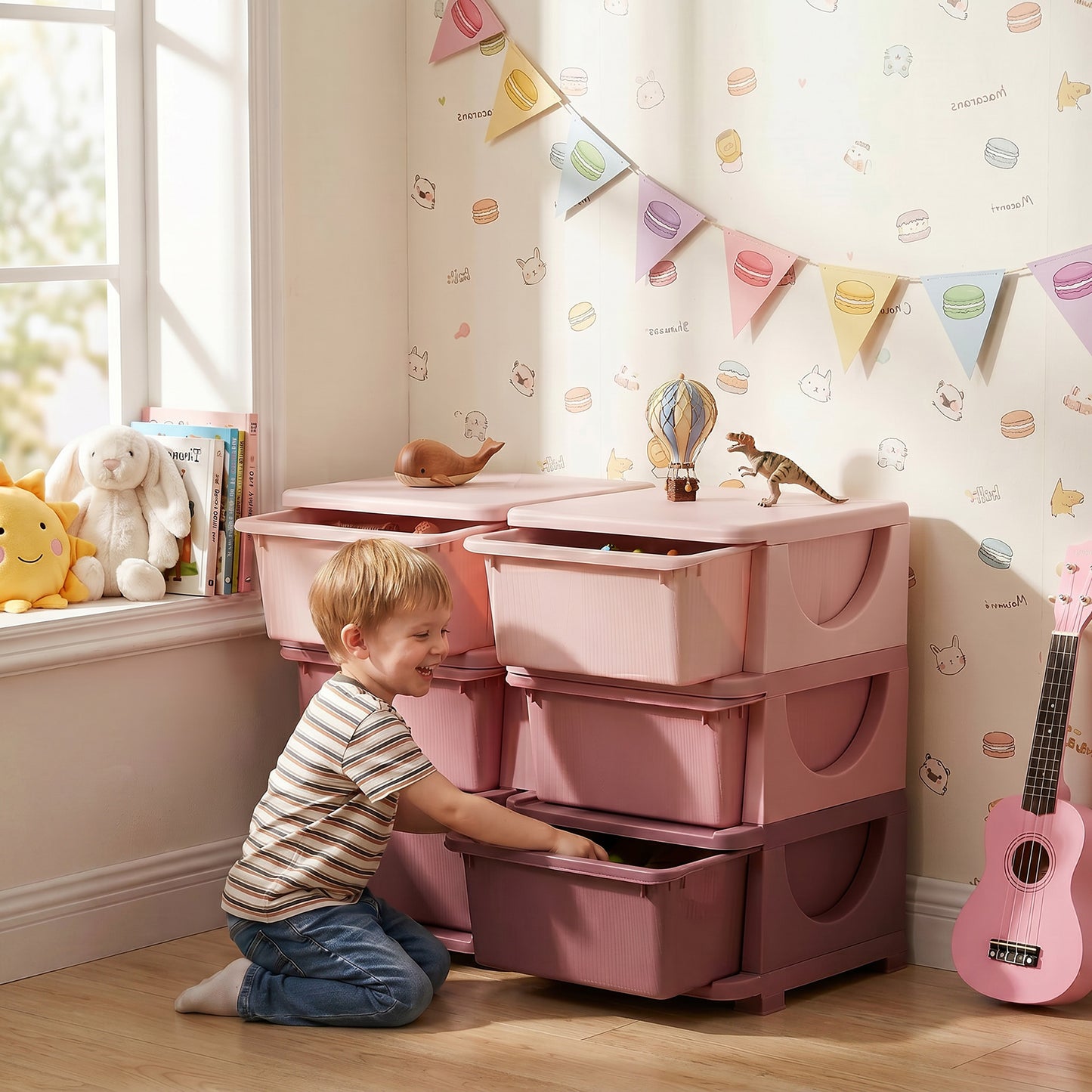 Kids Storage Unit, with Six Drawers - Pink