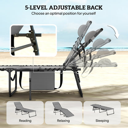 Five-Position Reclining Sun Loungers Set of 2 - Grey