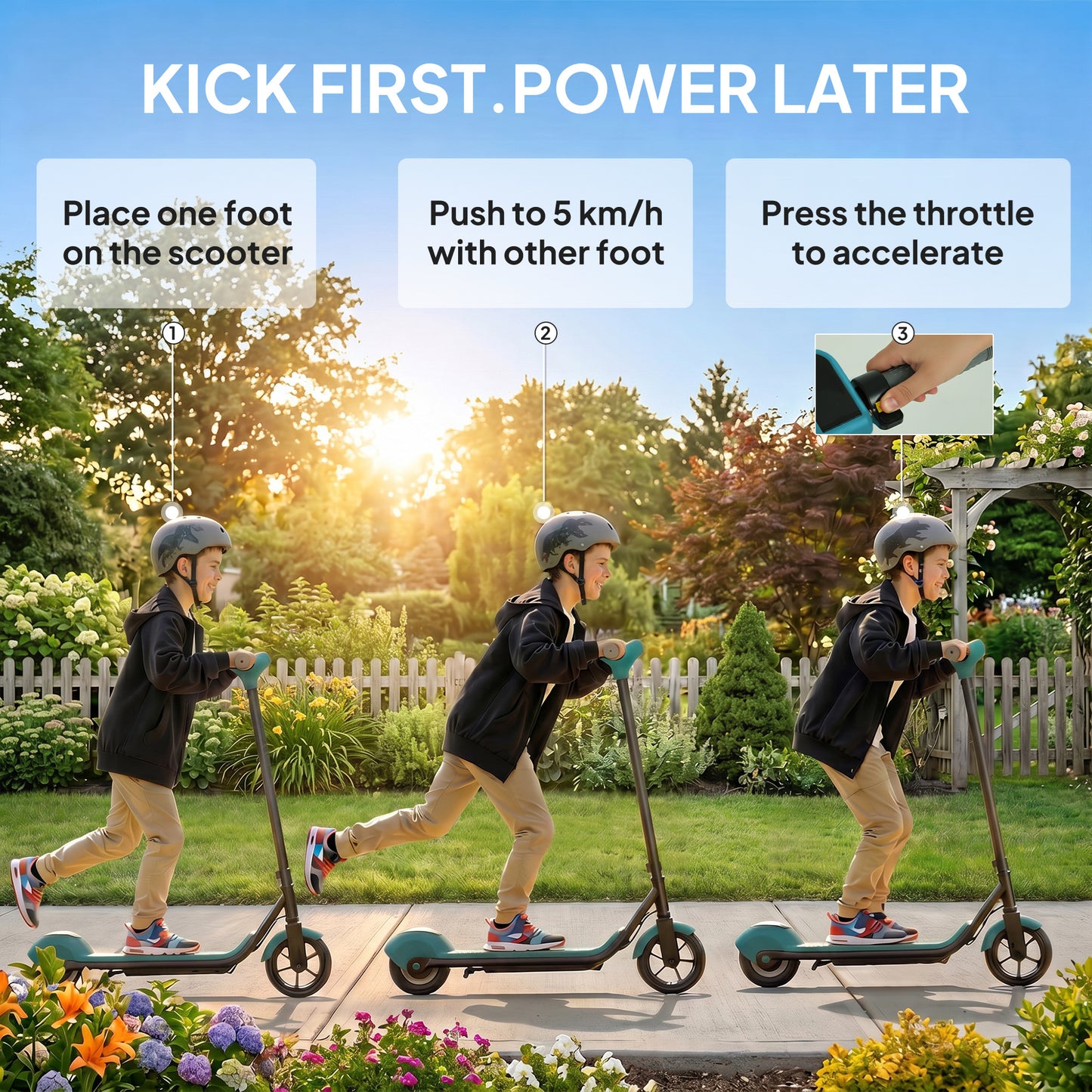 Electric Scooter for Kids, with LED Display, Green