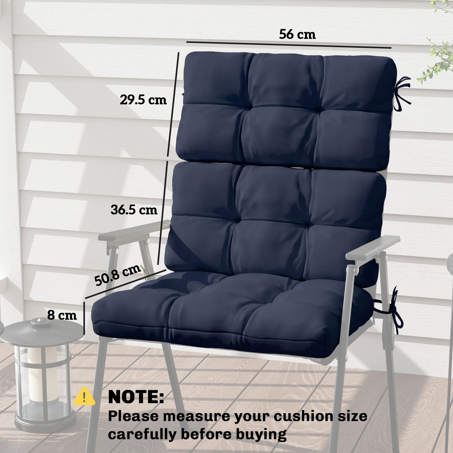 2-Piece Seat Cushion Replacement with Backrest, Garden Patio Chair Cushions Set with Ties, Dark Blue