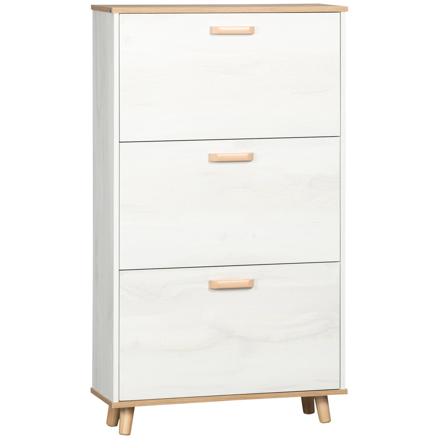 Narrow Shoe Cabinet, Slim Shoe Storage Cabinet with 3 Flip Drawers and Adjustable Shelves