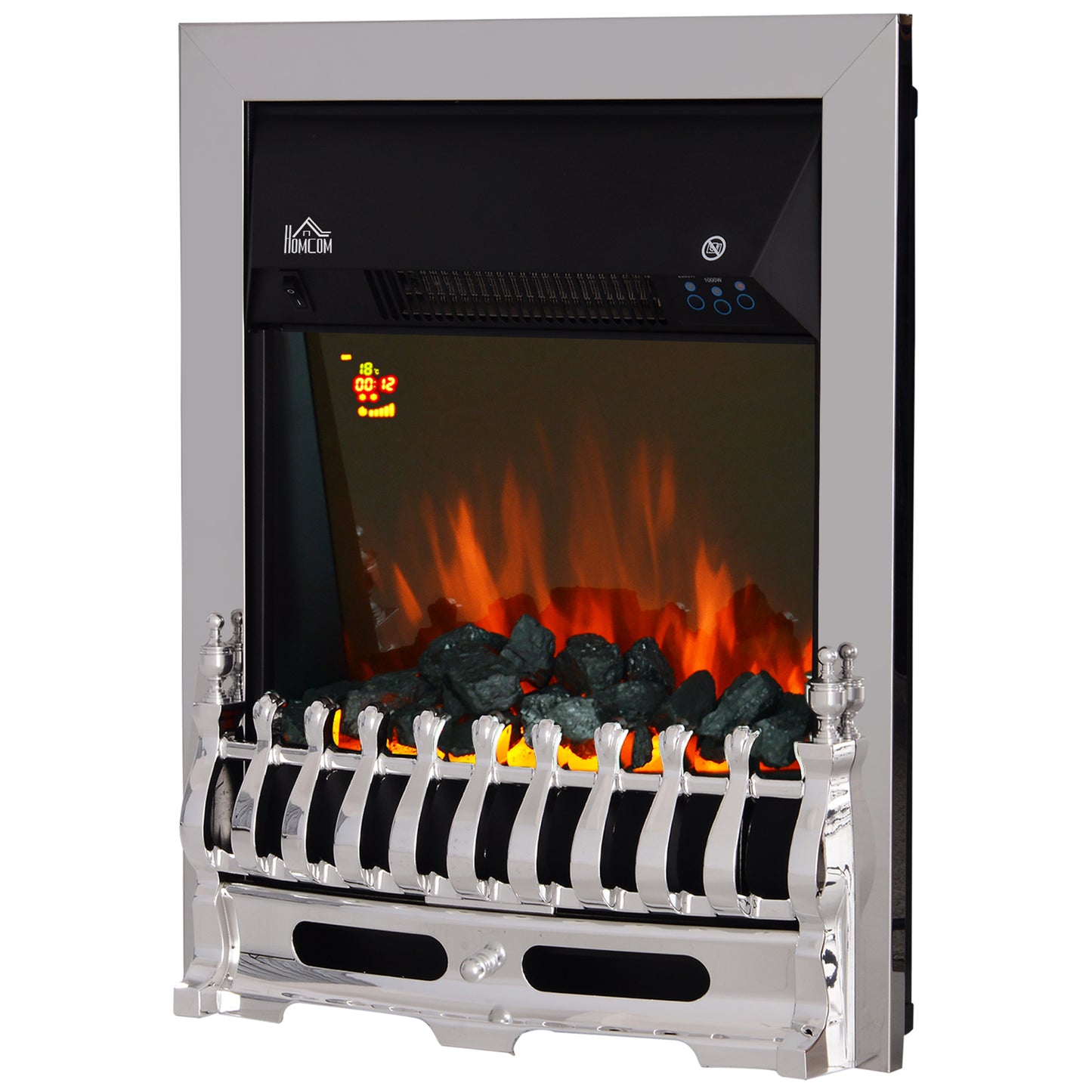 Contemporary Electric Fireplace Coal Burning Flame Effect Inset Fire Place Space Heater Glass View LED Lighting with Remote C