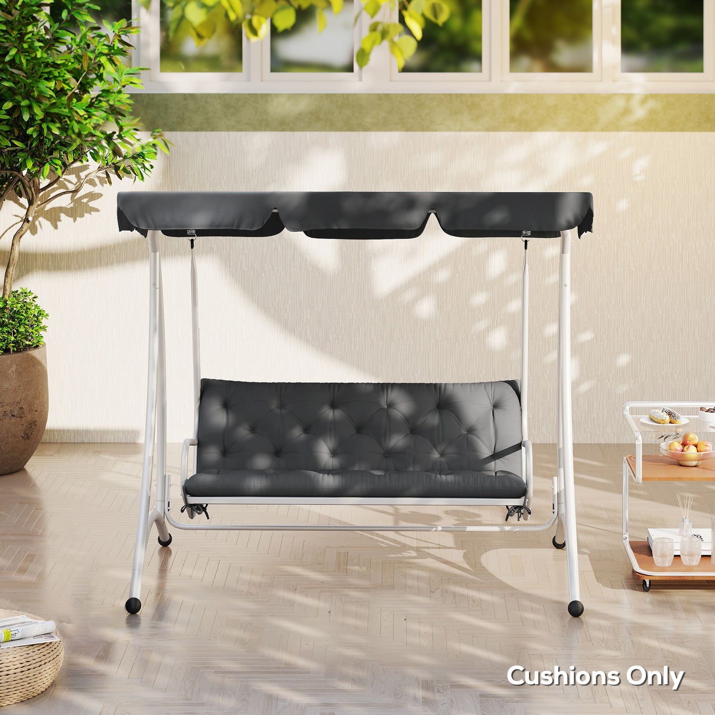 3 Seater Bench Pad, Garden Swing Chair Cushion with Back and Ties