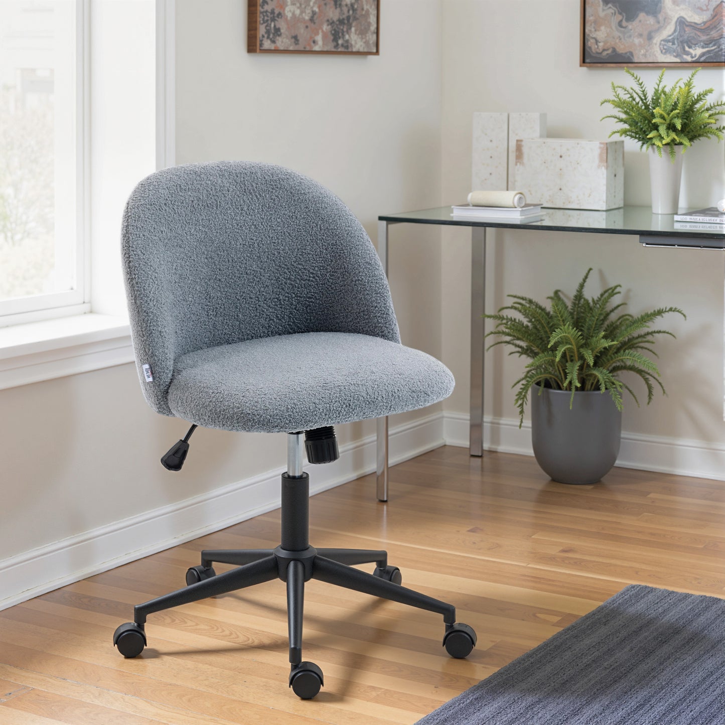 Teddy Fleece Office Chair with Wheels - Grey