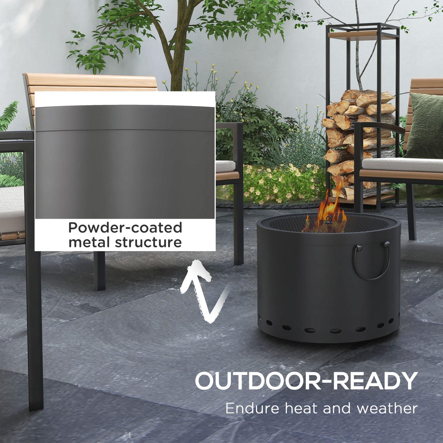 Smokeless Fire Pit, 38cm Portable Wood Burning Firepit with Spark Screen and Poker