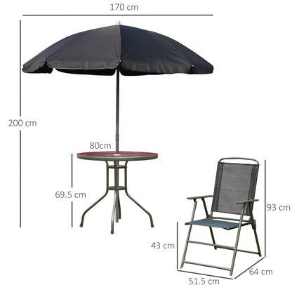 6 Piece Garden Dining Set with Umbrella, Patio Sets with Parasol with 4 Folding Dining Chairs, Black